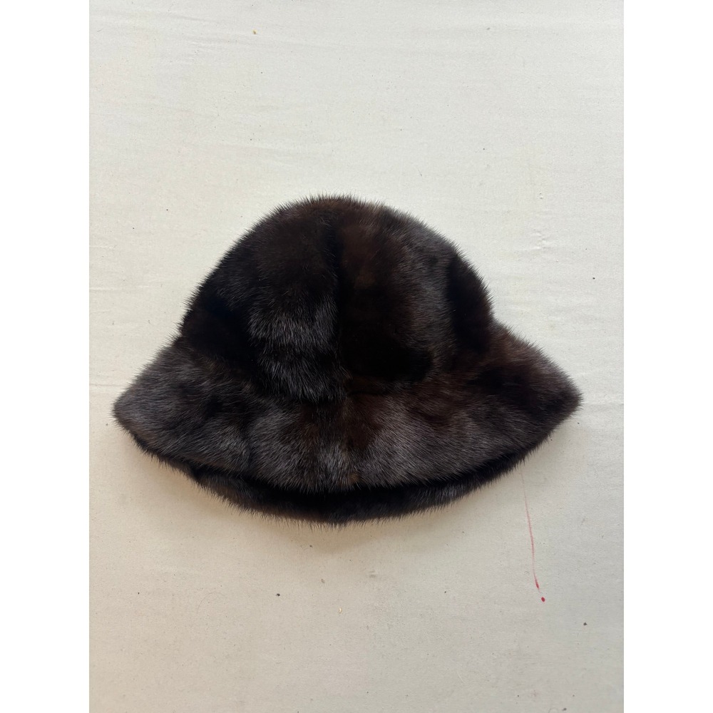 Koslows Vintage Dark Brown Mink Fur Bucket Hat Cloche Winter Cap Monogrammed